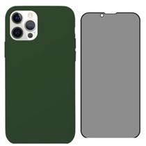 Capa Para iPhone 16 Pro Max Verde Aveludada + Película Privacidade