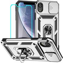 Capa para iPhone XR com Protetor de Tela HD: Capa Protetora à Prova de Choque com Anel, Testada para Quedas de 6 Metros Grau Militar - iPhone XR (Prata)