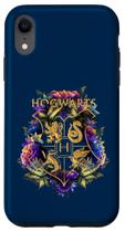 Capa para iPhone XR Harry Potter Brasão Floral Colorido de Hogwarts