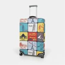 Capa para mala de viagem estampa selos de viagem tamanho m Capa para mala de viagem estampa selos de viagem tamanho m