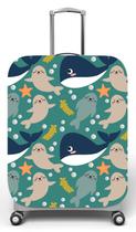 Capa para mala de viagem M, medidas max C40x A59 x P27cm Baleia e Foca Oceano