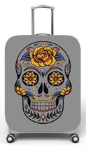 Capa para mala de viagem P Onboard, medidas max C35x A55 x P23cm Estampa Caveira Mexicana Cinza e Amarelo
