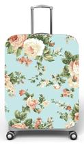 Capa para mala de viagem P Onboard, medidas max C35x A55 x P23cm Estampa Rosas Floral Fundo Azul Capa para mala de viagem P Onboard, medidas max C35x A55 x P23cm Estampa Rosas Floral Fundo Azul