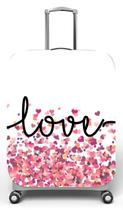Capa para mala de viagem P Onboard, medidas max C35x A55 x P23cm Love fundo Corações rosa Capa para mala de viagem P Onboard, medidas max C35x A55 x P23cm Love fundo Corações rosa