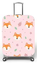 Capa para mala de viagem P Onboard, medidas max C35x A55 x P23cm Raposa fofa - Fundo rosa Capa para mala de viagem P Onboard, medidas max C35x A55 x P23cm Raposa fofa - Fundo rosa
