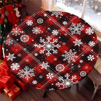 Capa para mesa redonda elástica Yesad 91 cm con copos de nieve navideños Capa para mesa redonda elástica Yesad 91 cm con copos de nieve navideños