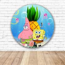 Capa para Painel Redondo Bob Esponja Tecido Sublimado Veste Fácil 1,50mx1,50m Festa Aniversário