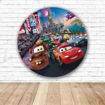 Capa para Painel Redondo McQueen Tecido Sublimado Veste Fácil 1,50mx1,50m Festa Aniversário Capa para Painel Redondo McQueen Tecido Sublimado Veste Fácil 1,50mx1,50m Festa Aniversário