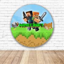 Capa para Painel Redondo Minecraft Tecido Sublimado 1,50m x 1,50m - Orangepaineis