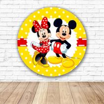 Capa para Painel Redondo Minnie e Mickey Tecido Sublimado Veste Fácil 1,50mx1,50m Festa Aniversário