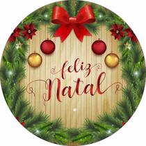 Capa Para Painel Redondo Natal Estampa Guirlanda E Enfeites Com Frase Feliz Natal Festa