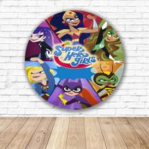 Capa para Painel Redondo Super Hero Girls Tecido Sublimado Veste Fácil 1,50mx1,50m Festa Aniversário