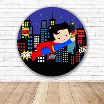 Capa para Painel Redondo Super Homem Tecido Sublimado Veste Fácil 1,50mx1,50m Festa Aniversário