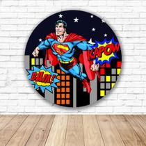 Capa para Painel Redondo Super Homem Tecido Sublimado Veste Fácil 1,50mx1,50m Festa Aniversário