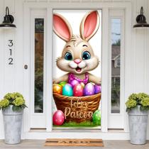 Capa Para Porta ou Painel de Mesa Decoração De Coelhinho da Páscoa Painel Em Tecido Com Elástico