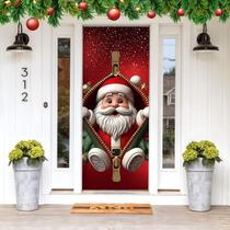 Capa Para Porta ou Painel de Mesa Decoração De Natal Papai Noel Painel Em Tecido Com Elástico