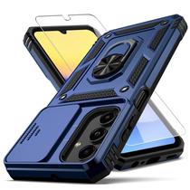 Capa para Samsung Galaxy A15 5G com Tampa para Lente da Câmera, Protetor de Tela HD, Capa Protetora Híbrida de PC Rígido e TPU Macio, Antichoque Grau Militar, Suporte de Anel para Carro, Azul
