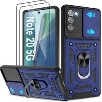 Capa para Samsung Galaxy Note 20 5G com (2 Unidades) Protetor de Tela HD, Capa Resistente a Choques com Suporte Giratório 360 Grau Militar, Azul Capa para Samsung Galaxy Note 20 5G com (2 Unidades) Protetor de Tela HD, Capa Resistente a Choques com Suporte Giratório 360 Grau Militar, Azul
