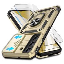 Capa para Samsung Galaxy S22 com Tampa para Lente da Câmera e Protetor de Tela HD (2 Unidades), Proteção Militar contra Quedas de 3 Metros, Suporte Magnético Anel para Galaxy S22, Dourado Capa para Samsung Galaxy S22 com Tampa para Lente da Câmera e Protetor de Tela HD (2 Unidades), Proteção Militar contra Quedas de 3 Metros, Suporte Magnético Anel para Galaxy S22, Dourado