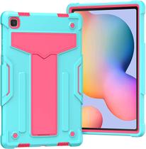 Capa para Samsung Galaxy Tab A7 de 10,4 polegadas, à prova de choque, resistente, resistente, silicone macio+PC rígido, 3 camadas, capa protetora combinada para Samsung Tab A7, capa para tablet com suporte - Aqua+rosa choque