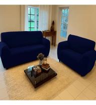 Capa Para Sofá 2 E 3 Lugares Elástica Protetor Azul-Marinho