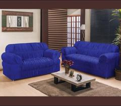 Capa para Sofa 2 e 3 Lugares Padrão Elasticada Malha Gel Azul