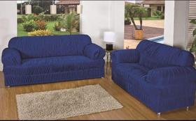 Capa para Sofa 2 e 3 Lugares Padrão Elasticada Malha Gel Azul Escuro