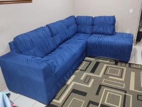 Capa para sofá de 4 lugares em L com puff - Azul