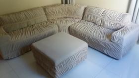 Capa para sofá de canto 6 lugares com Puff - Creme