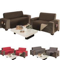 Capa para sofa king de 2 e 3 lugares impermeavel duas face resistente em viés e matelado ultrassonico + porta objetos largura dos assentos de 1,20m e