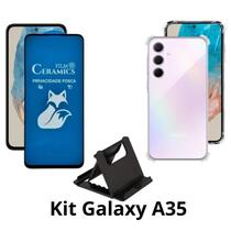 Capa + Película Fosca Privacidade + Suporte de Mesa para Samsung Galaxy A35