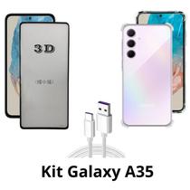 Capa + Película Frontal de Vidro 3D + Cabo USB Tipo C para Samsung Galaxy A35