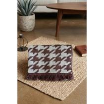 Capa Poncho Em Tricot Pied Poule Feminino Com Franjas Manga Longa Outono Inverno