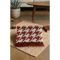 Capa Poncho Em Tricot Pied Poule Feminino Com Franjas Manga Longa Outono Inverno