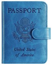 Capa porta-passaporte, carteira com bloqueio de RFID, couro azul Capa porta-passaporte, carteira com bloqueio de RFID, couro azul
