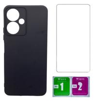 Capa Preta Aveludada Para Redmi Poco M6 5g + Pelicula Vidro Capa Preta Aveludada Para Redmi Poco M6 5g + Pelicula Vidro