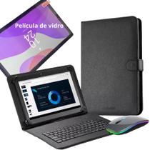 Capa preta c/ Teclado Mouse + Película Vidro para Tablet Tab Lenovo M9