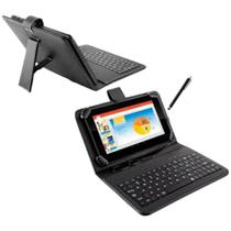 Capa preta Case com teclado p/ Tablet de 7 a 8 polegadas Tipo C + Caneta Touch
