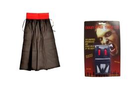 Capa Preta Com Gola Vermelha Adulto E Dentes De Vampiro Capa Preta Com Gola Vermelha Adulto E Dentes De Vampiro