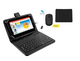Capa Preta com Teclado p/ tablet de 7 a 8.7 polegadas + Mouse bluetooth + Mouse Pad