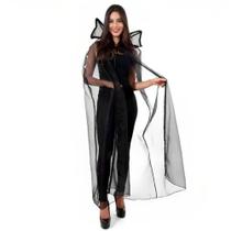 Capa Preta Halloween Transparente Super Luxo Com Gola Morcego