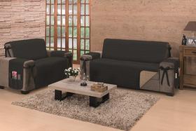 Capa proteçao para sofa padrao fixo ou reclinavel de 2 lugares em algodao + dupla face + porta objetos + laços de fixação largura do assento de 1,10m