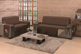 Capa proteçao para sofa padrao fixo ou reclinavel de 3 lugares de algodao em dupla face + porta objetos + laços de fixação largura do assento de 1,50m