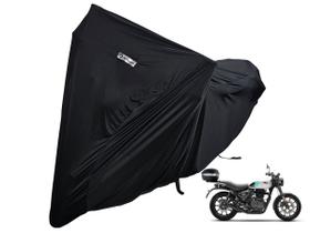 Capa Proteger Moto Lycra Tecido Royal Enfield 350 com Baú Capa Proteger Moto Lycra Tecido Royal Enfield 350 com Baú