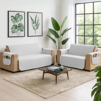 Capa Protetor de Sofá 3 e 2 Lugares Retratil Reclinavel com Porta Objeto Lateral Decorativo