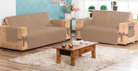 Capa Protetor de Sofá Retratil 3 e 2 Lugares com Laço e Porta Objetos - Avelã Capa Protetor de Sofá Retratil 3 e 2 Lugares com Laço e Porta Objetos - Avelã