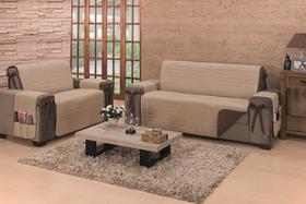 Capa protetor para sofa padrao fixo ou reclinavel de 3 lugares em algodao + dupla face + porta objetos + laços de fixação largura do assento de 1,50m Capa protetor para sofa padrao fixo ou reclinavel de 3 lugares em algodao + dupla face + porta objetos + laços de fixação largura do assento de 1,50m