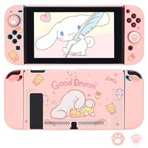 Capa protetora acoplável compatível com switch, capa de padrão mais recente com capa rígida de design antiarranhões e absorção de choque com 2 alças de polegar - rosa rosa coelho sonolento -