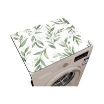 Capa Protetora Antiderrapante Para Máquina De Lavar Em Aquarela Floral Com Folhas Verdes,