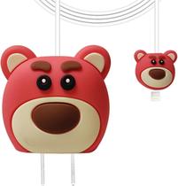 Capa Protetora de Carregador Cabo de Silicone Urso Rosa